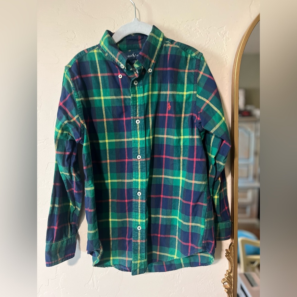 Polo Ralph Lauren Plaid Cotton Poplin Button Down Long Sleeve Shirt Size 7